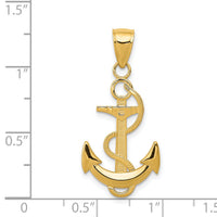 14k Polished Anchor with Textured Rope Pendant-K5393