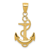14k Polished Anchor with Textured Rope Pendant-K5393