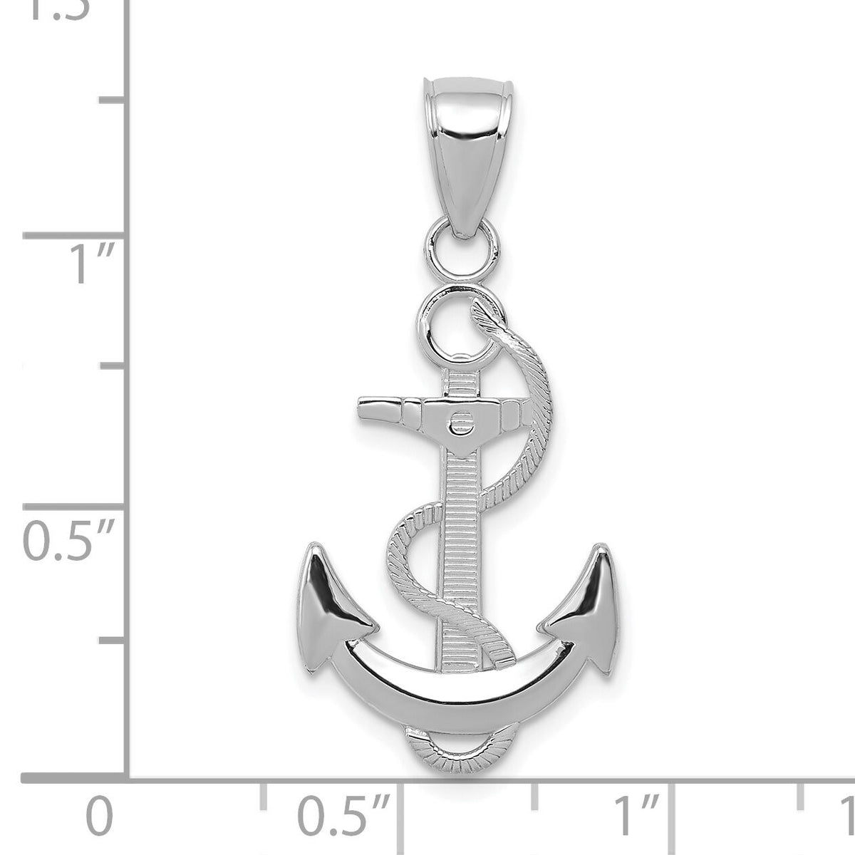 14K White Gold Polished Anchor with Textured Rope Pendant-K5393W