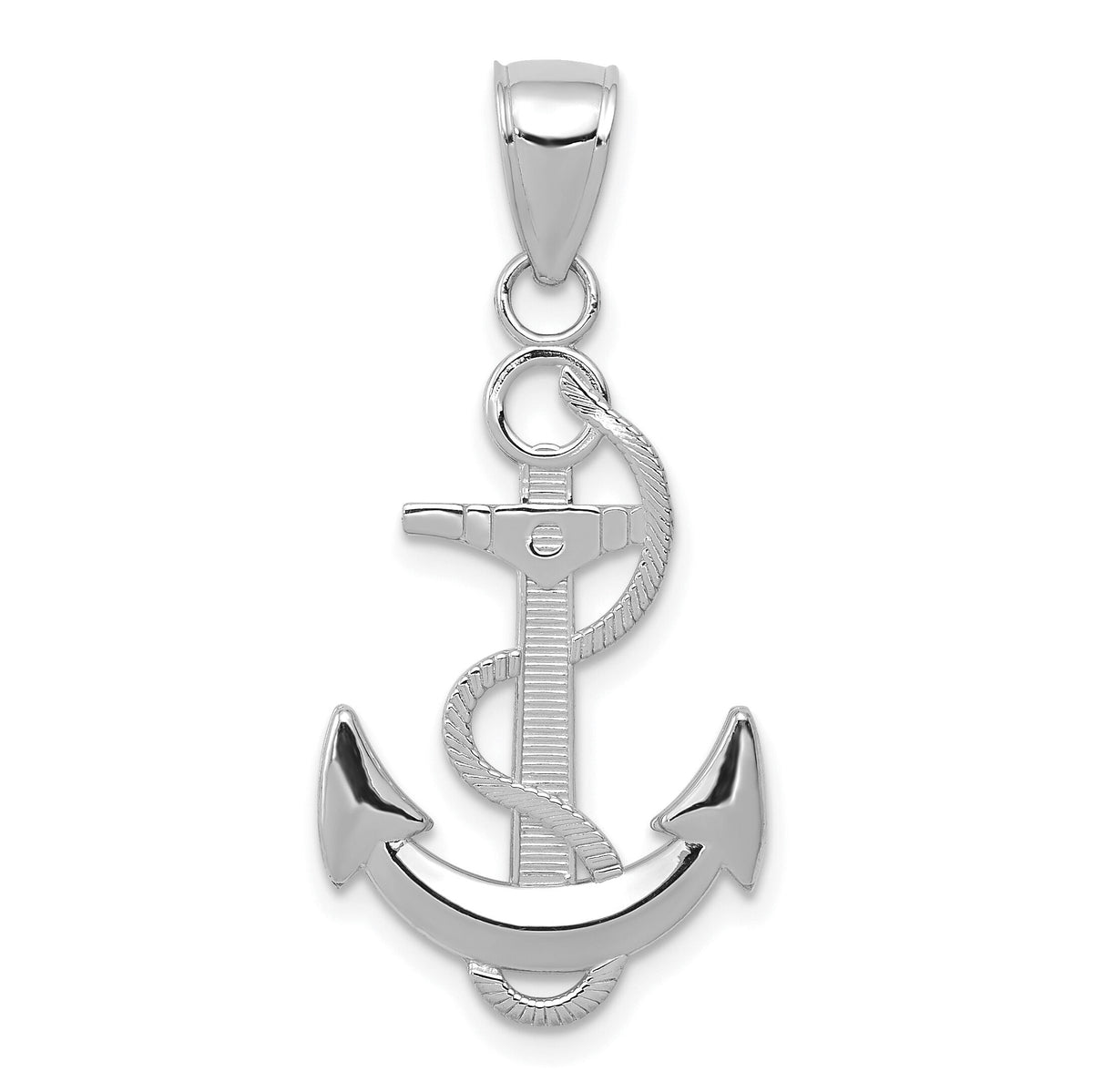 14K White Gold Polished Anchor with Textured Rope Pendant-K5393W