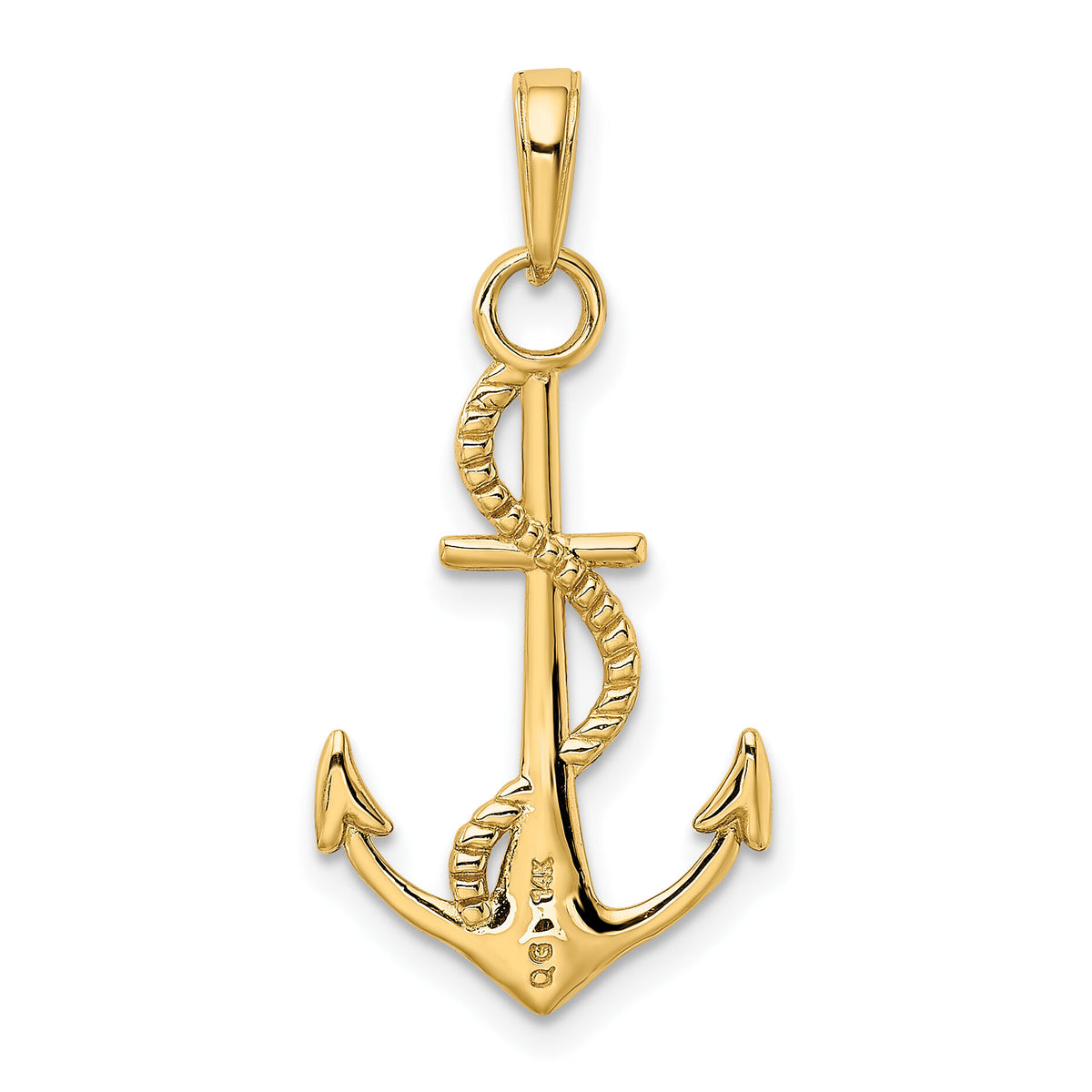 14K Gold Polished Anchor W/Rope Pendant-K5395