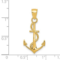 14K Gold Polished Anchor W/Rope Pendant-K5395
