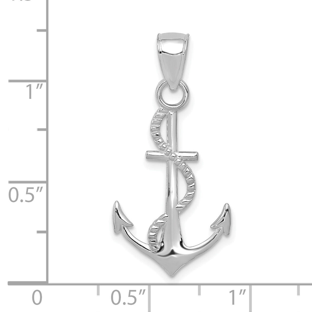 14K White Gold Polished Anchor W/Rope Pendant-K5395W