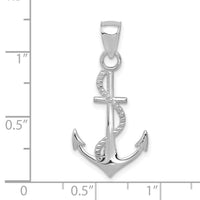 14K White Gold Polished Anchor W/Rope Pendant-K5395W