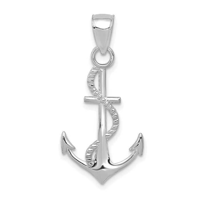 14K White Gold Polished Anchor W/Rope Pendant-K5395W