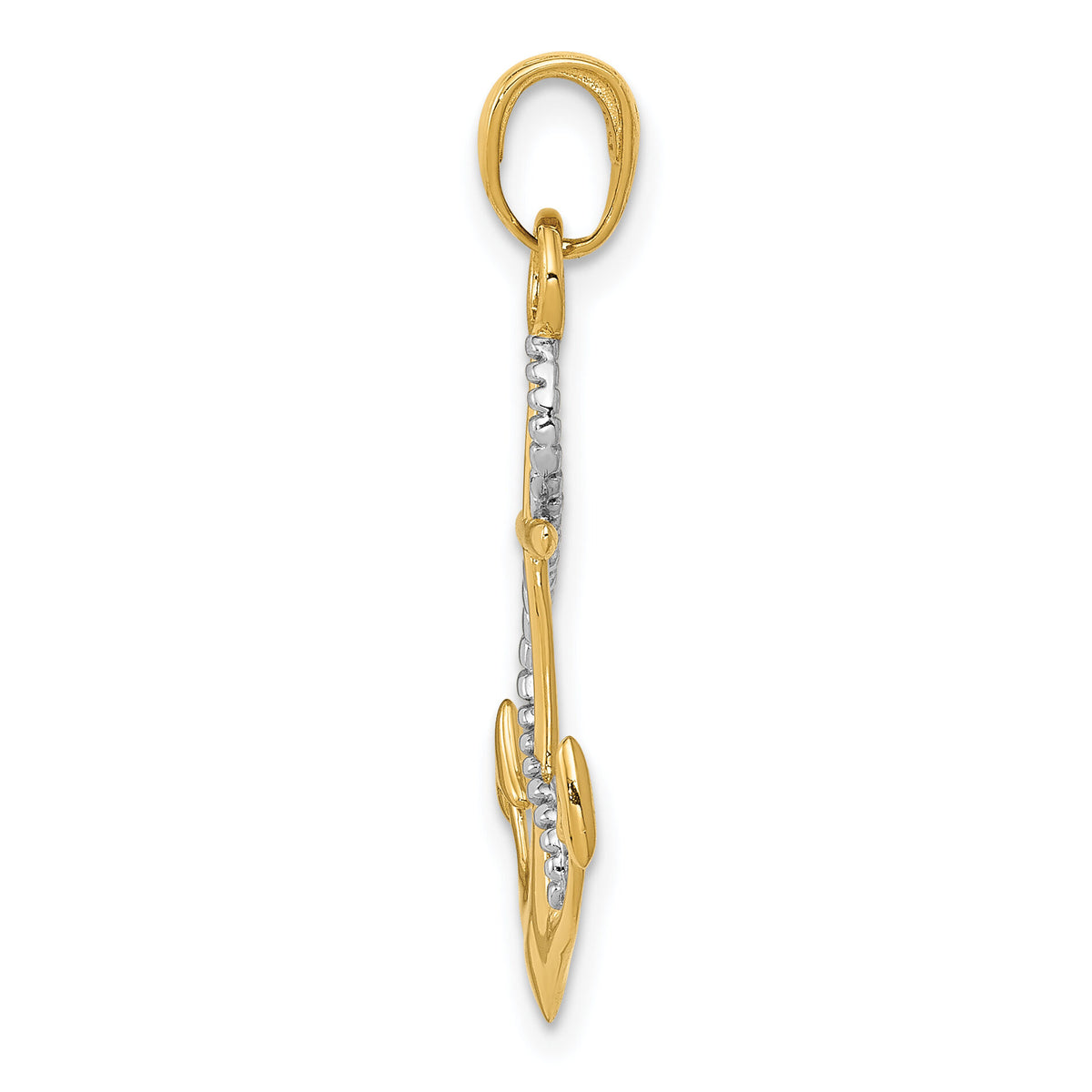 14K Two-tone Polished Anchor W/Rope Pendant-K5396