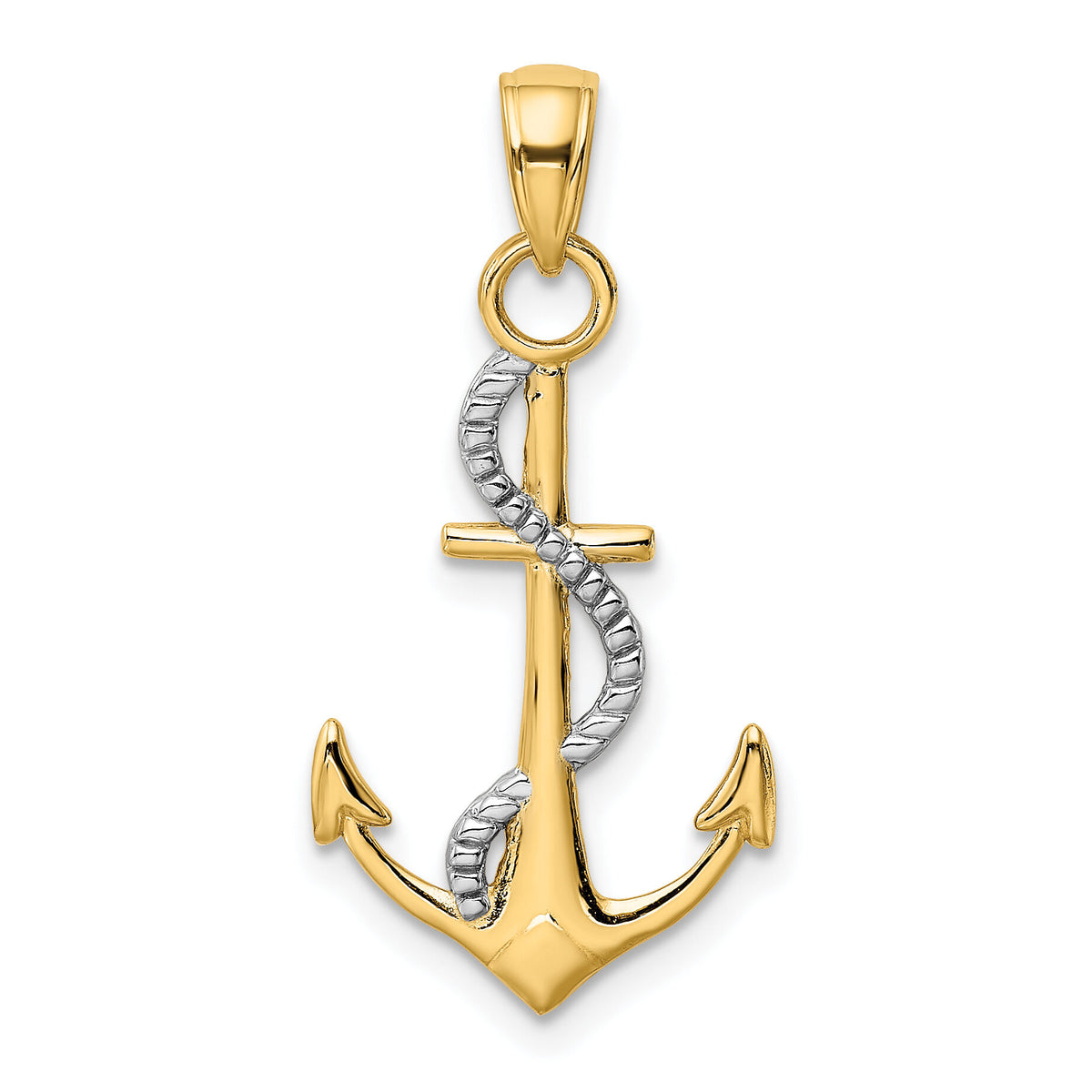 14K Two-tone Polished Anchor W/Rope Pendant-K5396