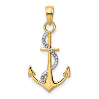 14K Two-tone Polished Anchor W/Rope Pendant-K5396