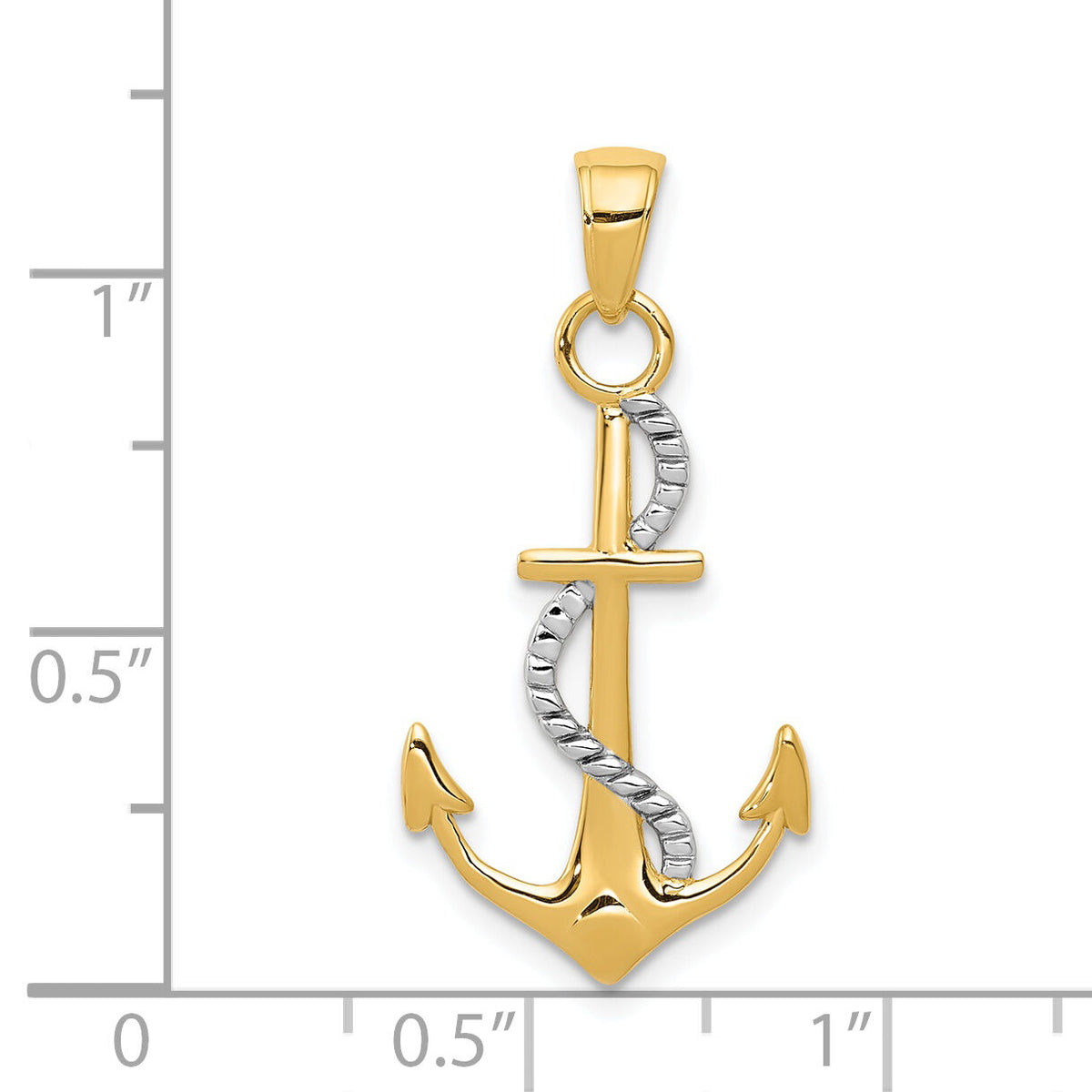 14K Two-tone Polished Anchor W/Rope Pendant-K5396