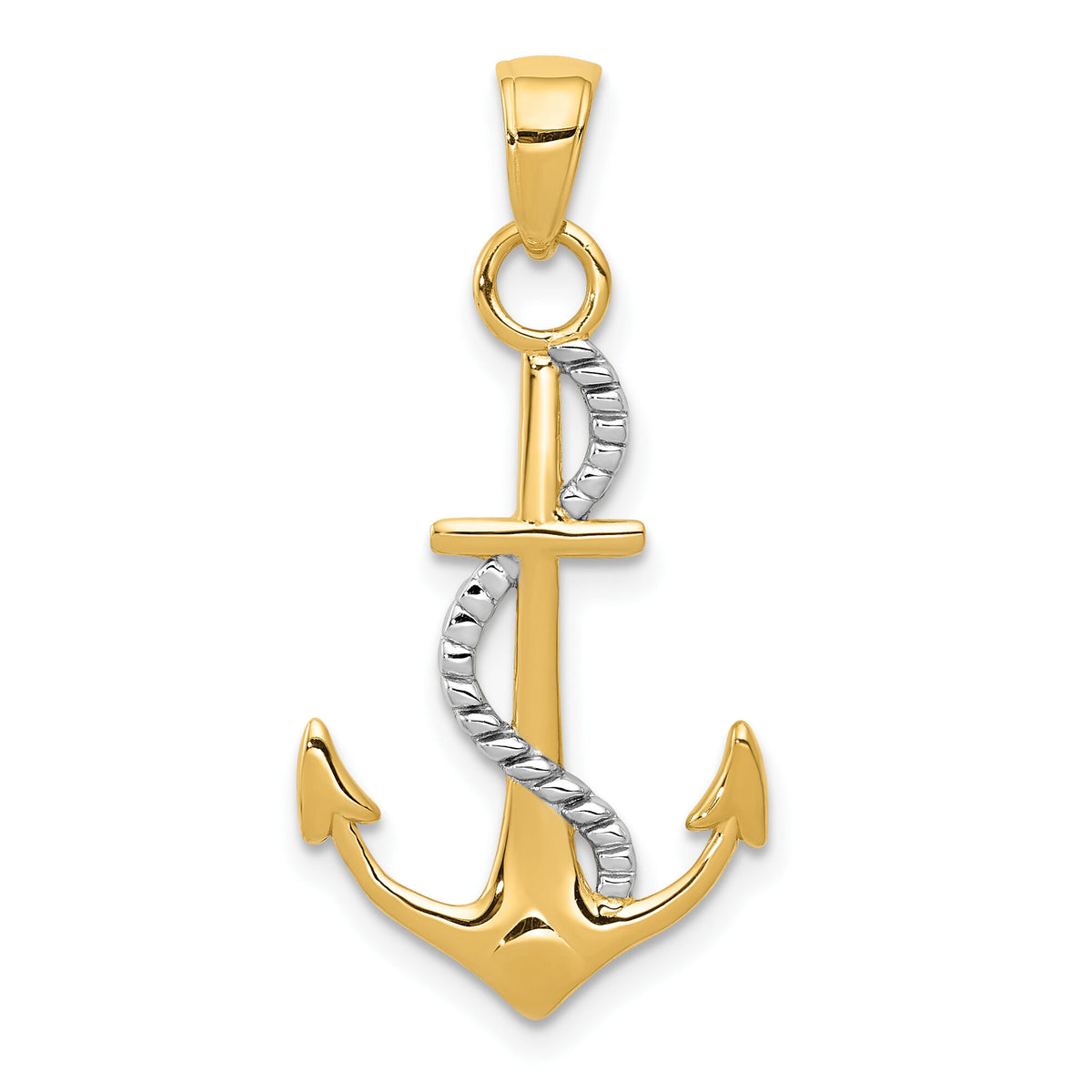 14K Two-tone Polished Anchor W/Rope Pendant-K5396