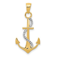 14K Two-tone Polished Anchor W/Rope Pendant-K5396