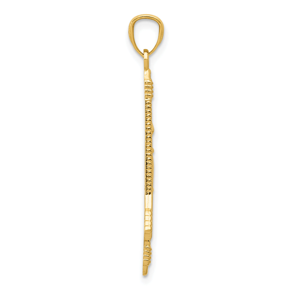 14k Gold Polished and Textured Bow and Arrow Pendant-K5406