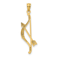 14k Gold Polished and Textured Bow and Arrow Pendant-K5406