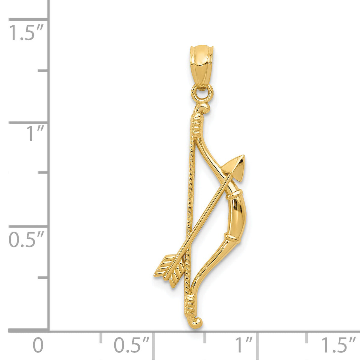 14k Gold Polished and Textured Bow and Arrow Pendant-K5406