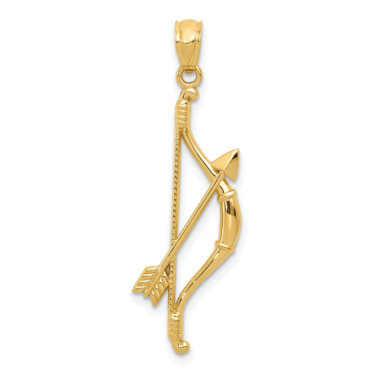 14k Gold Polished and Textured Bow and Arrow Pendant-K5406