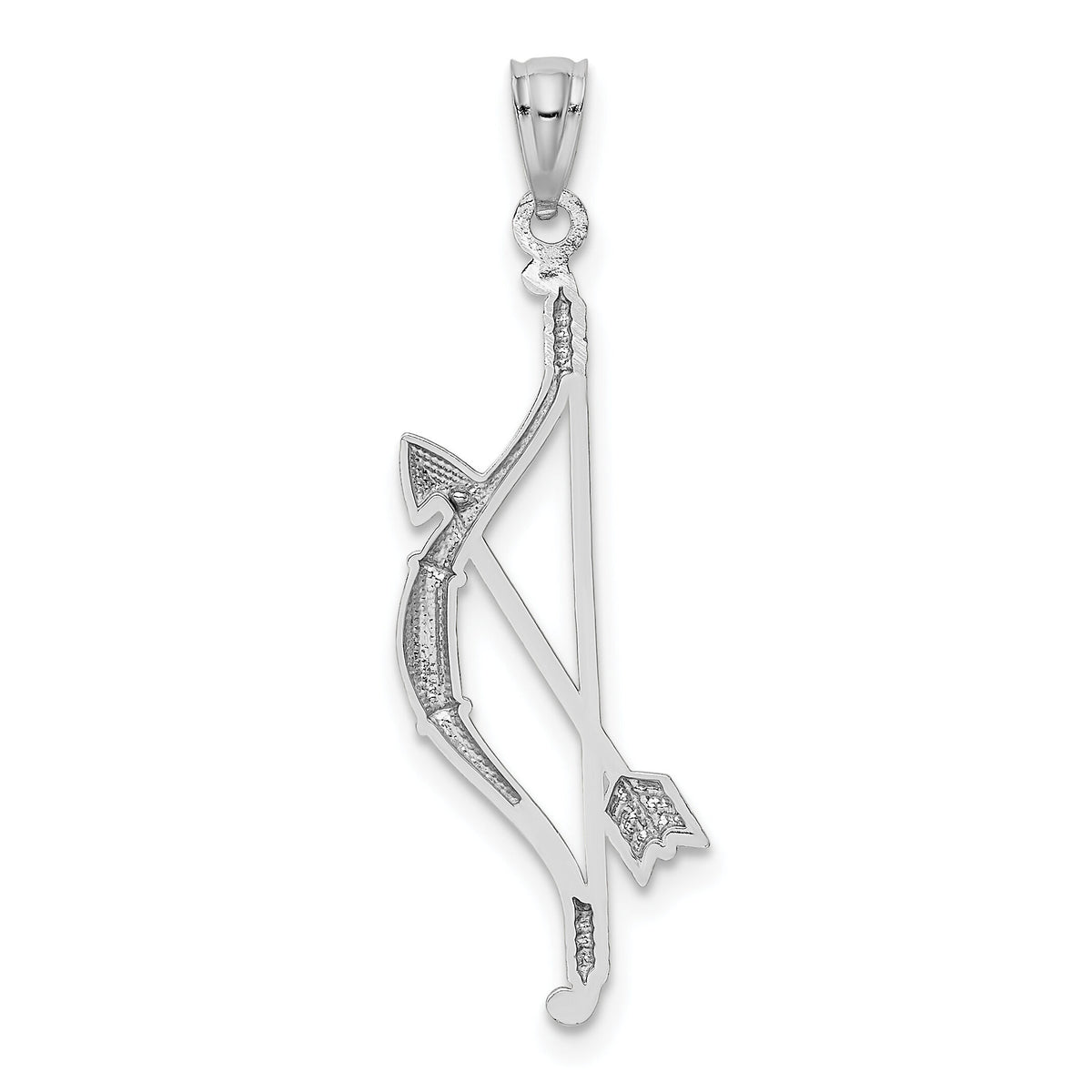 14k White Gold Polished and Textured Bow and Arrow Pendant-K5407