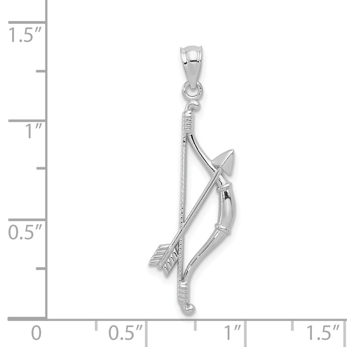 14k White Gold Polished and Textured Bow and Arrow Pendant-K5407