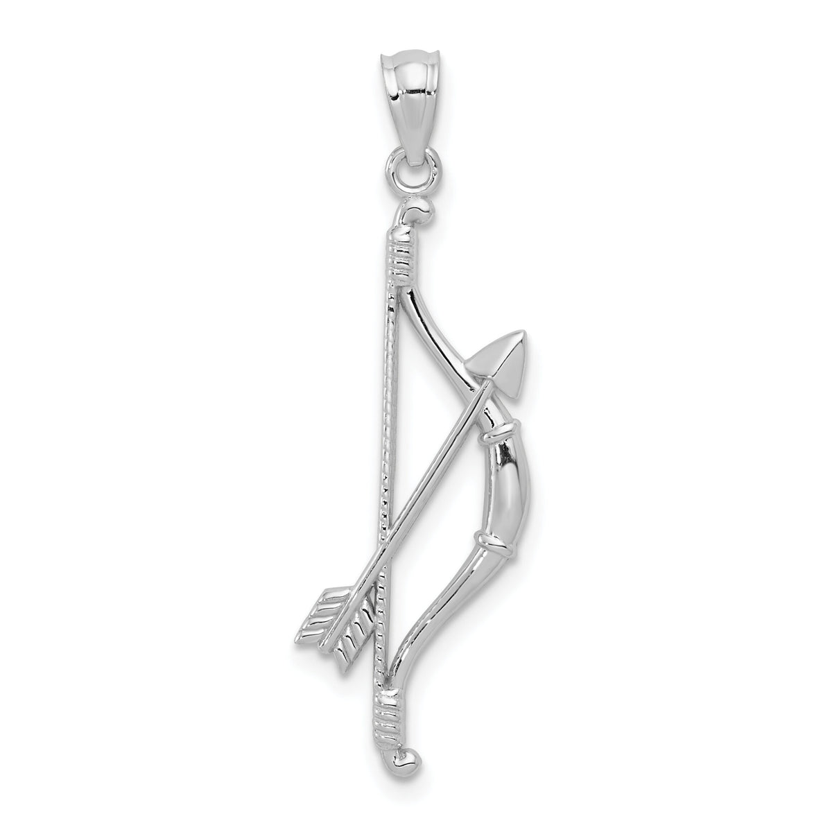 14k White Gold Polished and Textured Bow and Arrow Pendant-K5407
