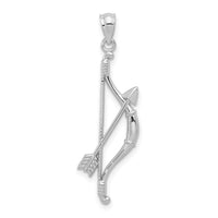 14k White Gold Polished and Textured Bow and Arrow Pendant-K5407