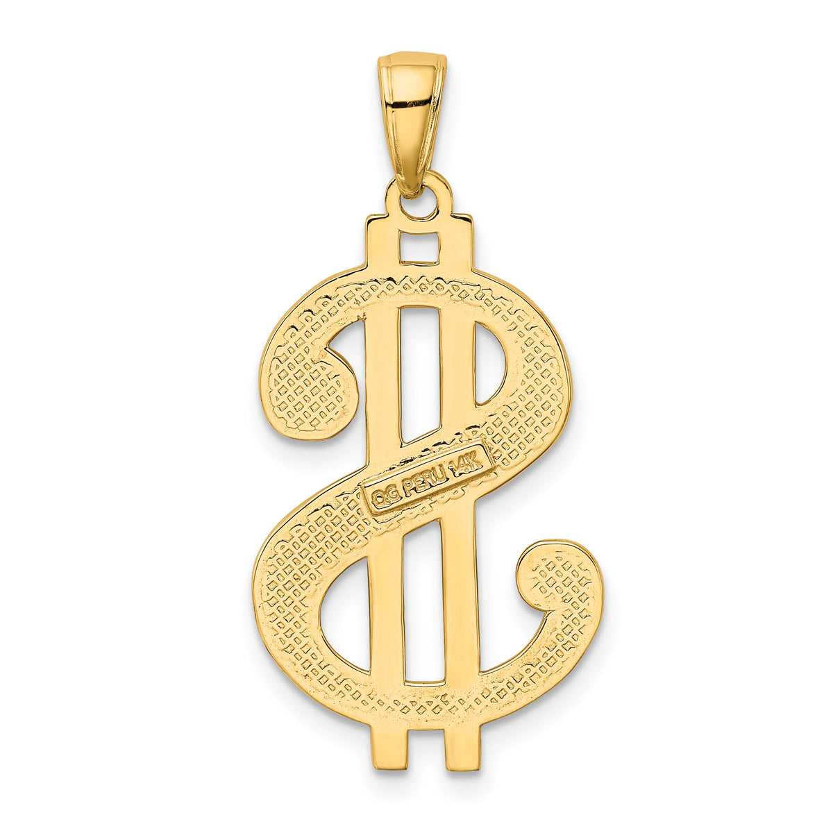 14K Gold Polished and Textured Dollar Sign Pendant-K5408