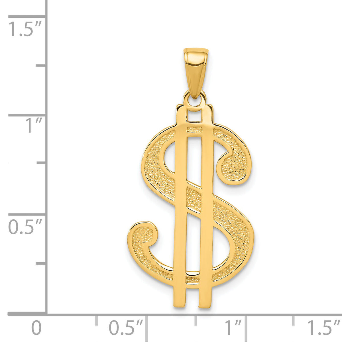14K Gold Polished and Textured Dollar Sign Pendant-K5408