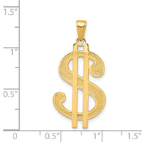 14K Gold Polished and Textured Dollar Sign Pendant-K5408