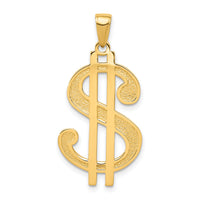14K Gold Polished and Textured Dollar Sign Pendant-K5408