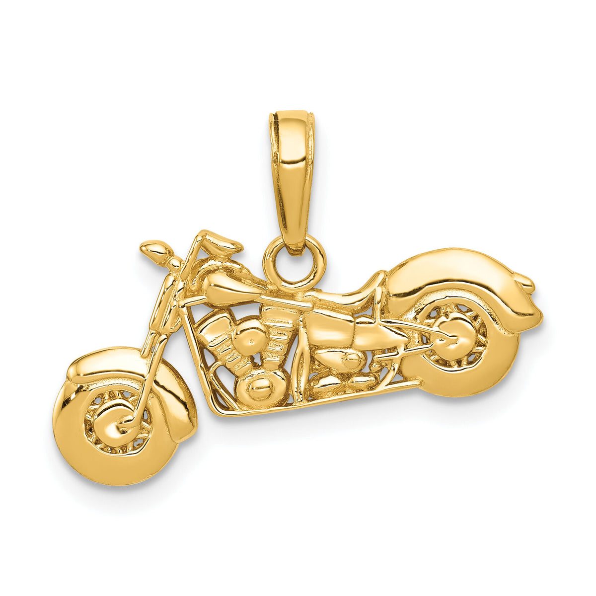 14K Gold Polished / Textured 3-D Motorcycle Pendant-K5411