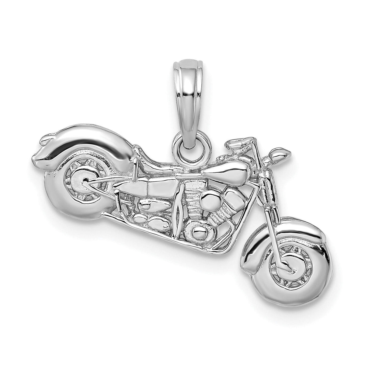 14K White Gold Gold Polished / Textured 3-D Motorcycle Pendant-K5411W