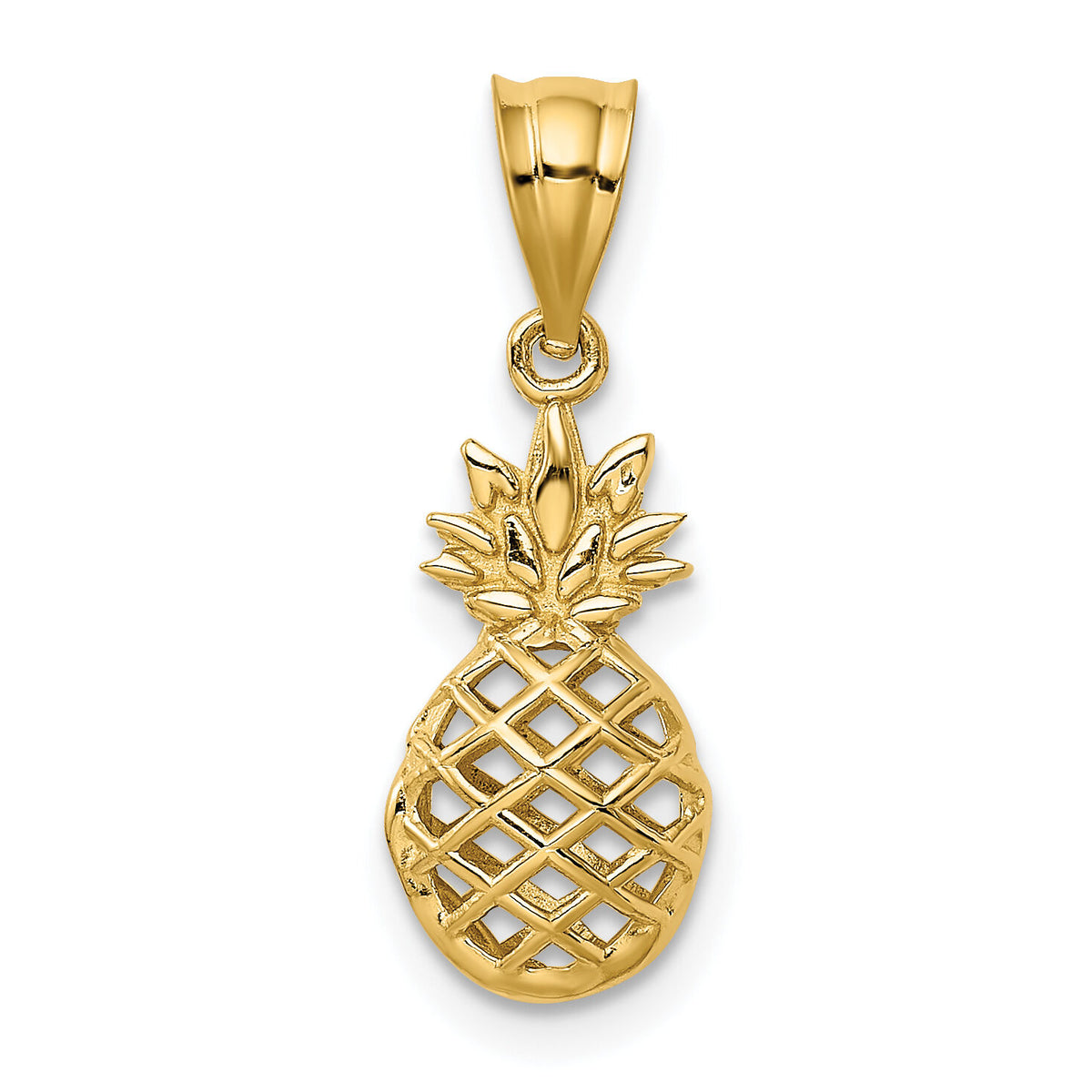 14k Polished 3D Pineapple Pendant-K5419