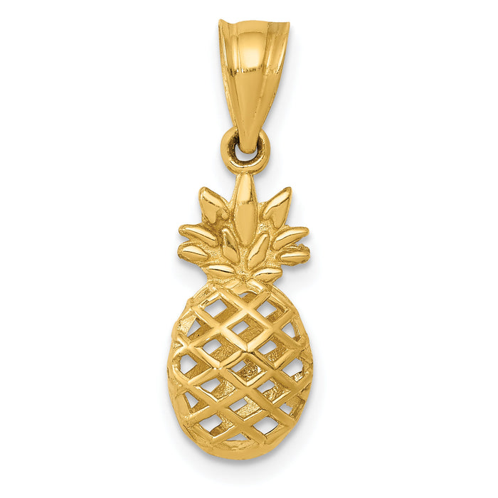 14k Polished 3D Pineapple Pendant-K5419