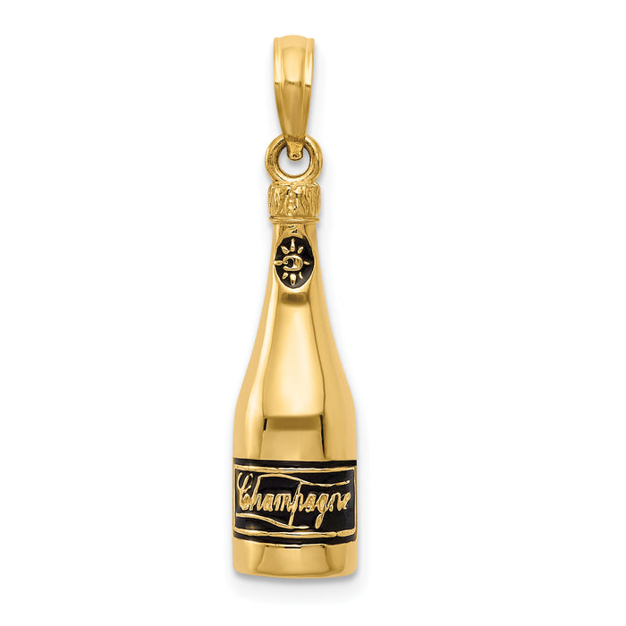 14K Polished 3-D Enameled Champagne Bottle Pendant-K5421