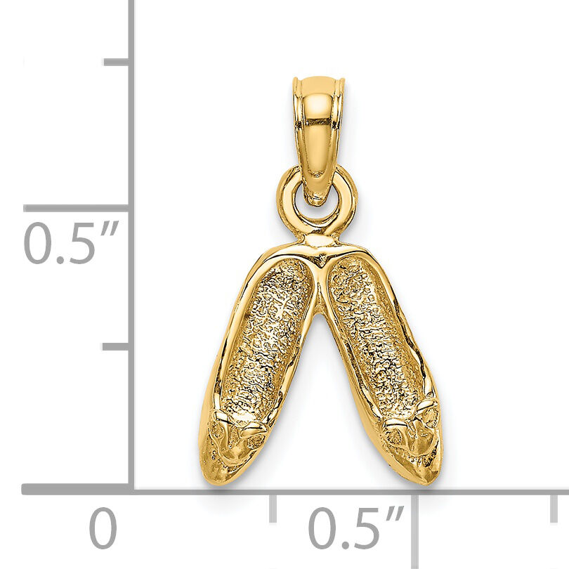 14K Gold 3D Polished Textured Ballerina Slippers Charm-K5430