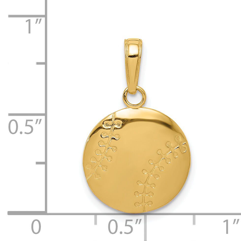 14K Gold Polished Baseball Closed Back Pendant-K5432