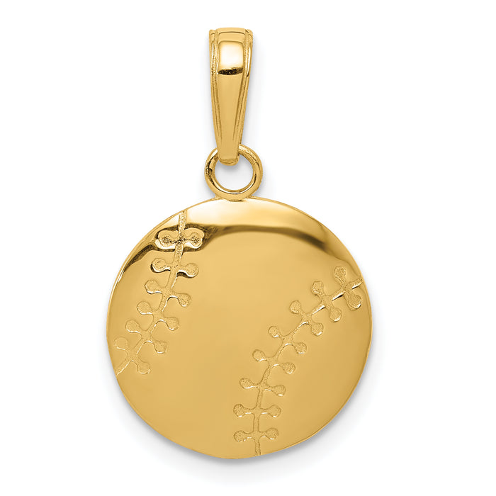 14K Gold Polished Baseball Closed Back Pendant-K5432