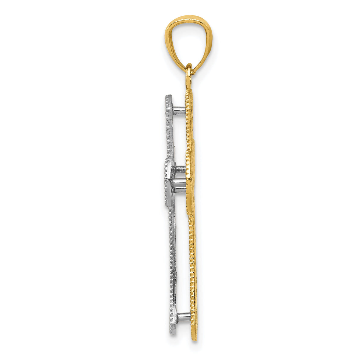 14K Two-tone Polished 2 Level Cross Pendant-K5445