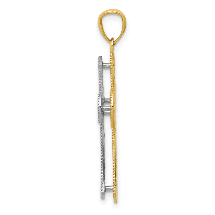14K Two-tone Polished 2 Level Cross Pendant-K5445