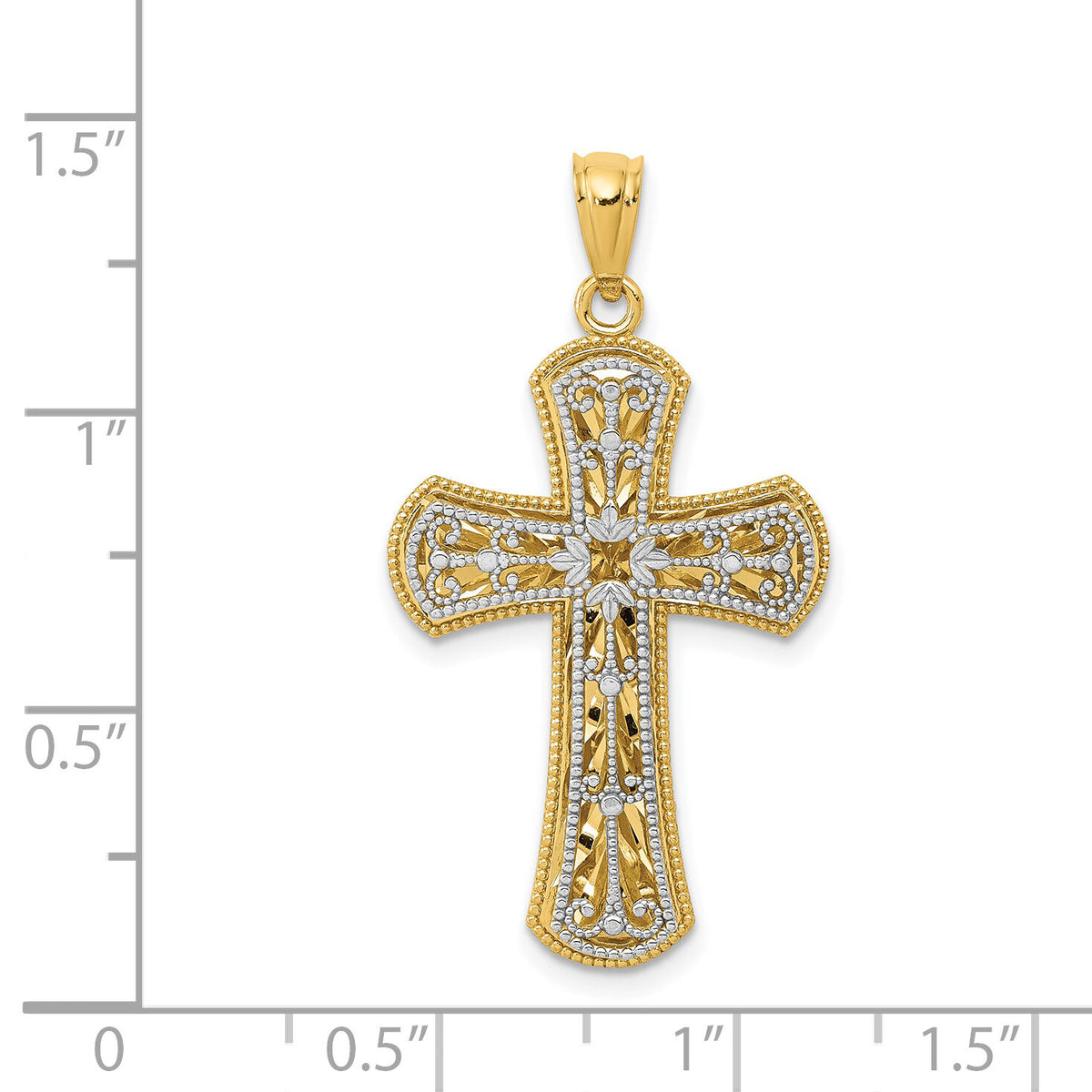 14K Two-tone Polished 2 Level Cross Pendant-K5445