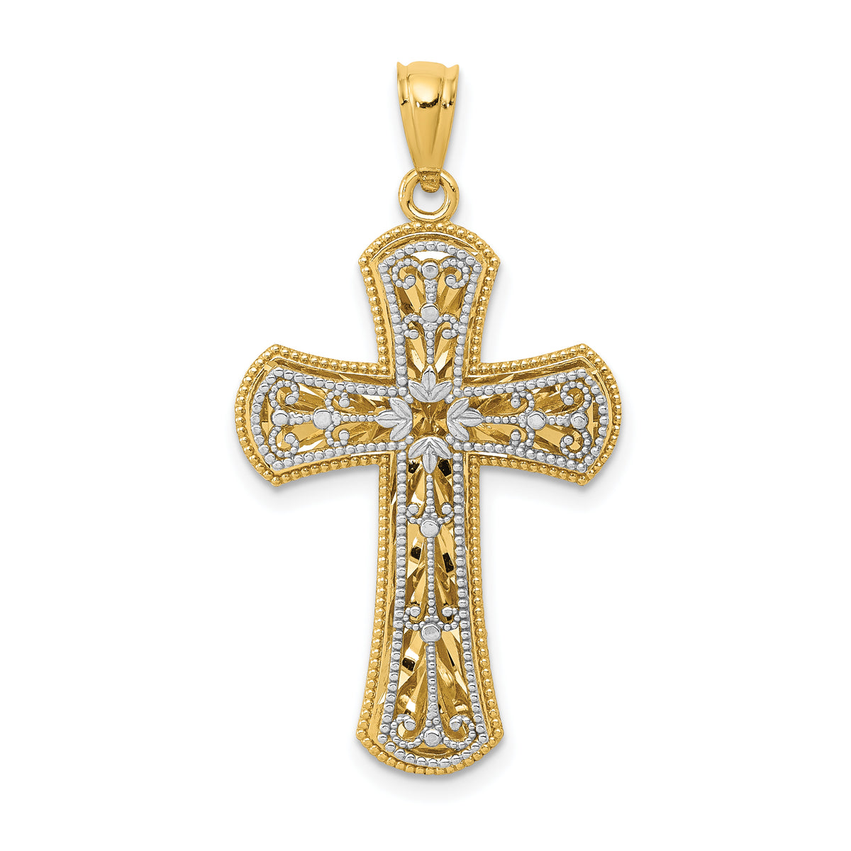 14K Two-tone Polished 2 Level Cross Pendant-K5445