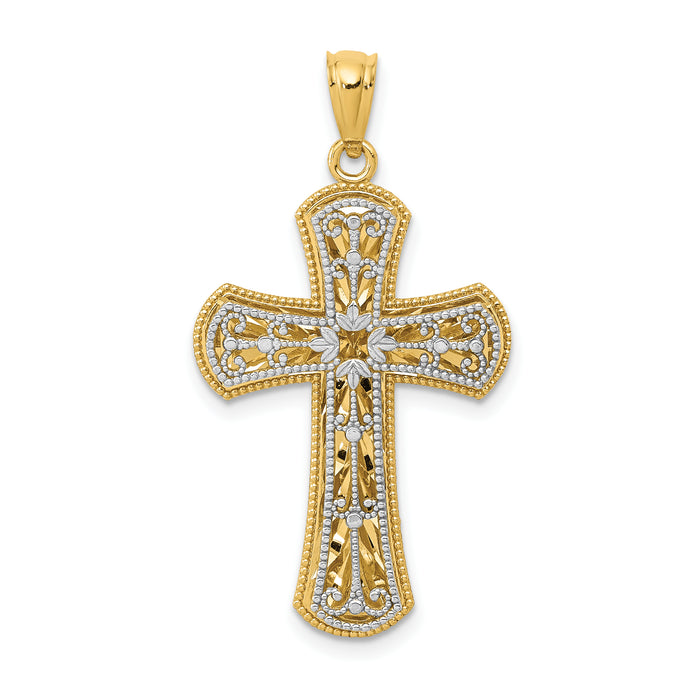 14K Two-tone Polished 2 Level Cross Pendant-K5445