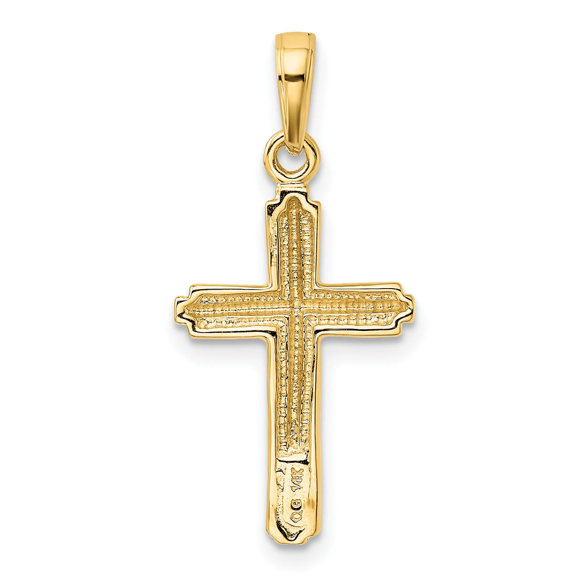 14K Polished Cross With Striped Border Pendant-K5447