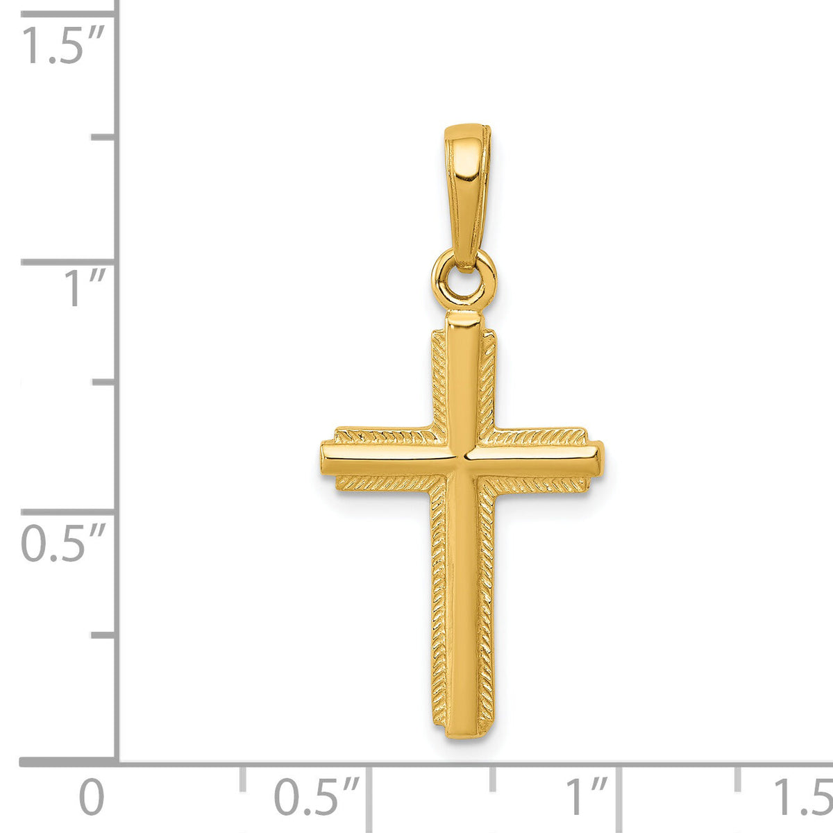 14K Polished Cross With Striped Border Pendant-K5447