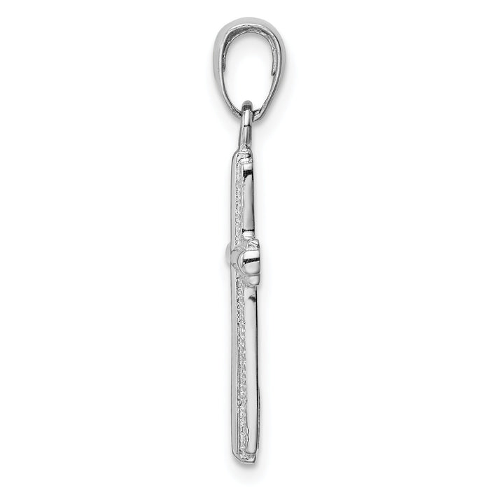 14K White Gold Polished Cross With Striped Border Pendant-K5447W