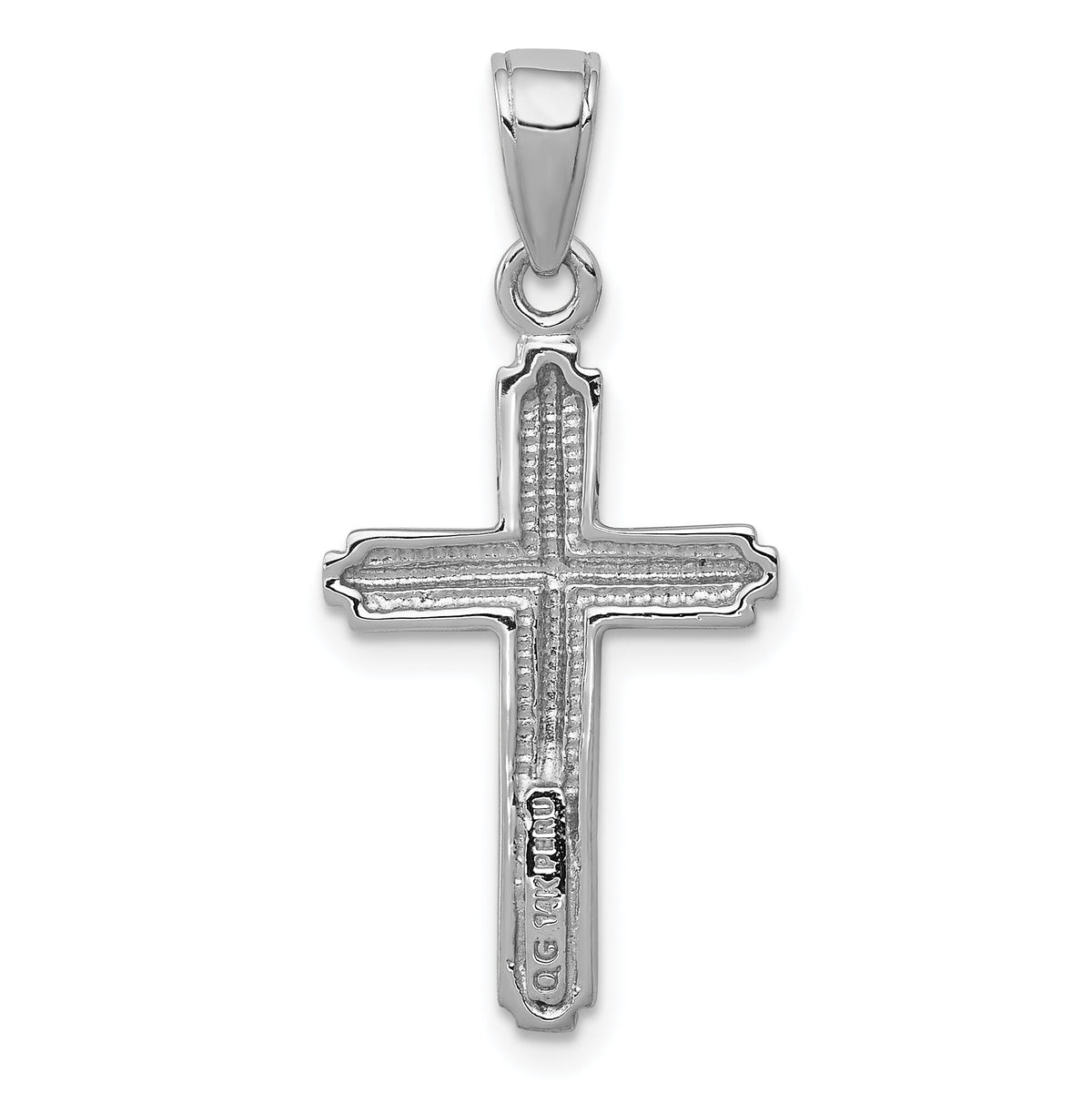 14K White Gold Polished Cross With Striped Border Pendant-K5447W