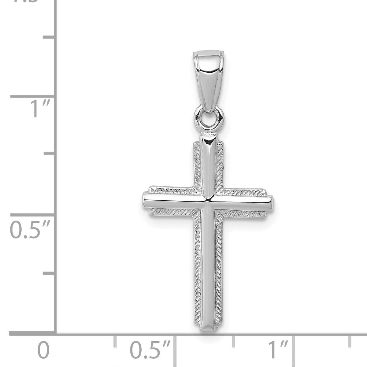 14K White Gold Polished Cross With Striped Border Pendant-K5447W