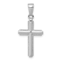 14K White Gold Polished Cross With Striped Border Pendant-K5447W