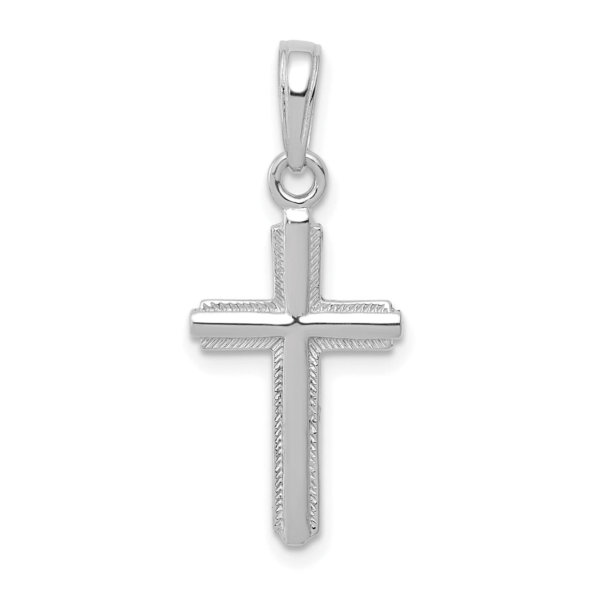 14K White Gold Polished Cross With Striped Border Pendant-K5448W
