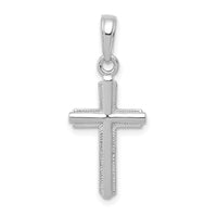 14K White Gold Polished Cross With Striped Border Pendant-K5448W