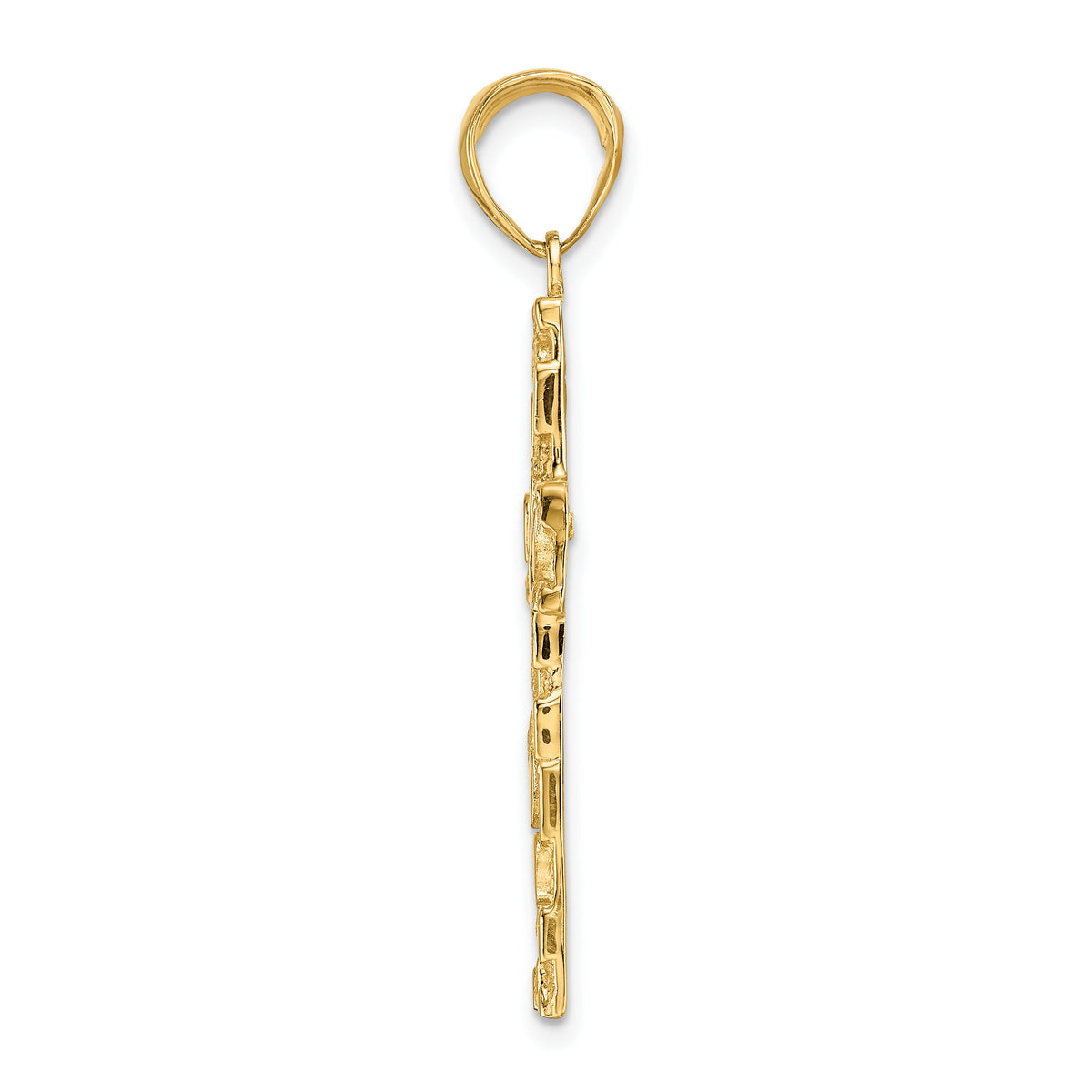 14K Polished/Textured Nugget Style Cross Pendant-K5451