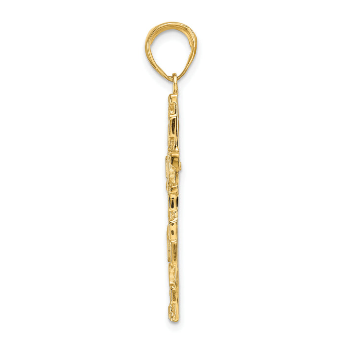 14K Polished/Textured Nugget Style Cross Pendant-K5451